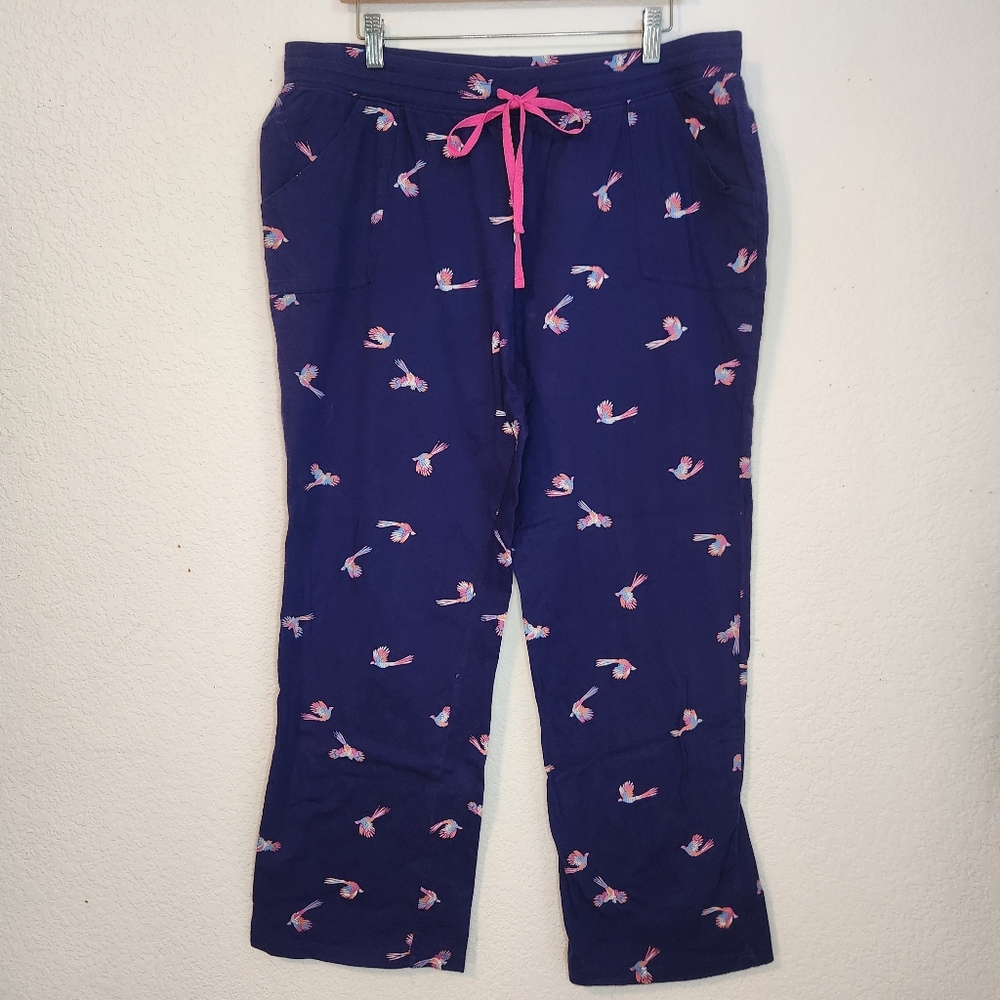 Sleep Chic Women's Pajamas Pants with Bird Print - Blue‎ and Pink, Size XL